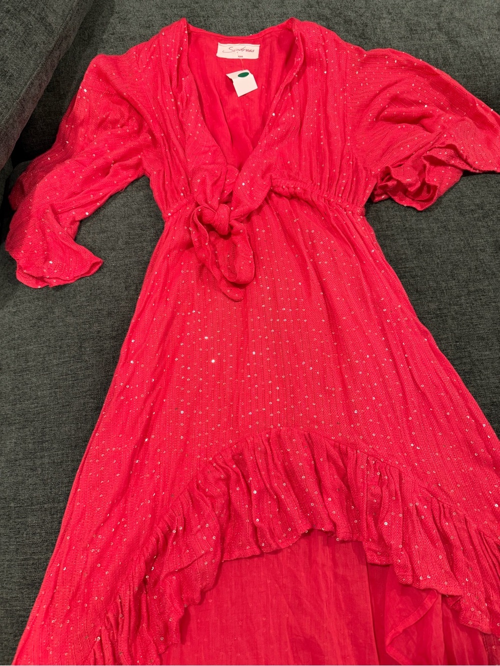 Sequin Tie-Front Girls' Hot Pink High-Low Dress -